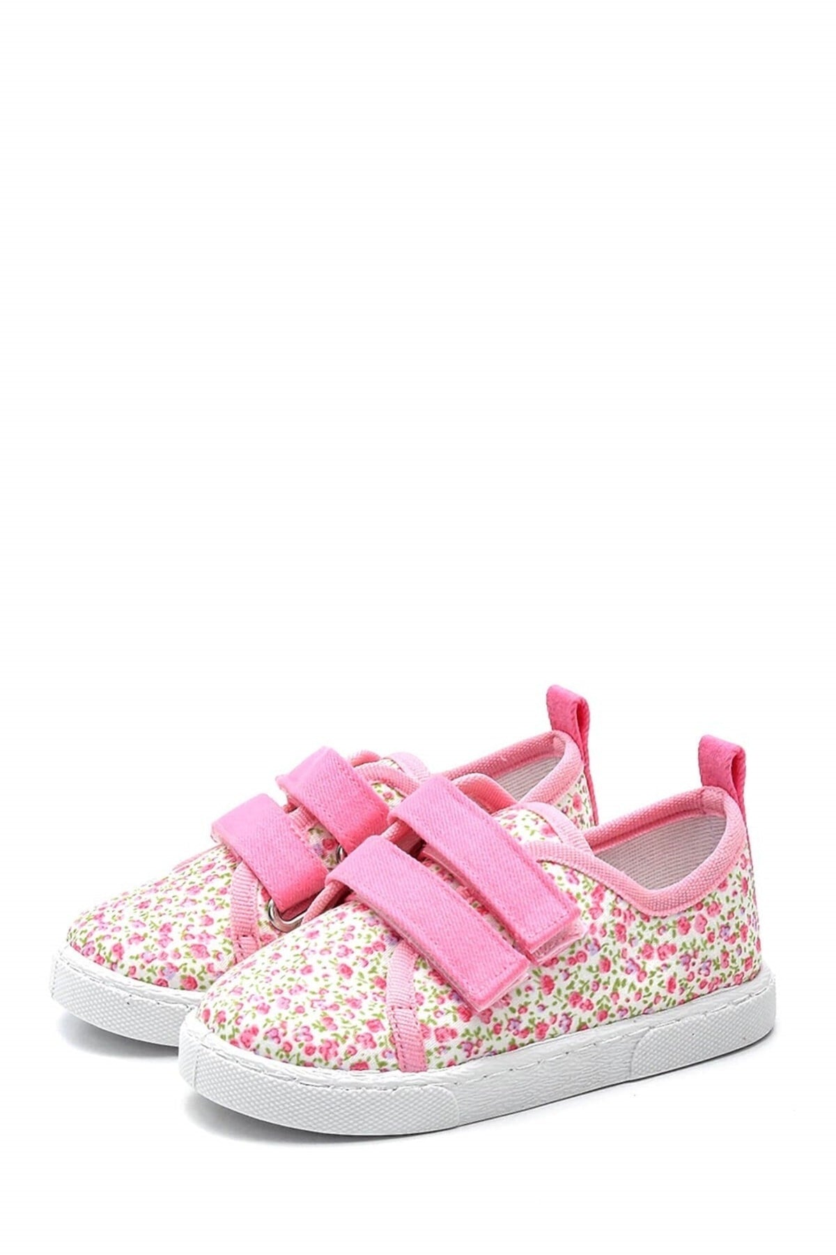 Kinder-Sportschuhe aus Leinen mit Blumenmuster und doppeltem Klettverschluss-Pink-F-498
