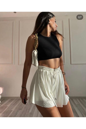 Women's Black Wide-Cut Leggings Sport Shorts Skirt White - Swordslife