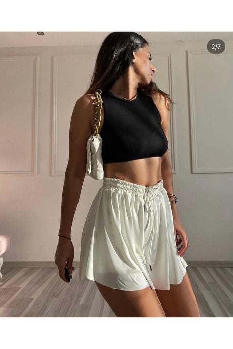 Women's Black Wide-Cut Leggings Sport Shorts Skirt White - Swordslife