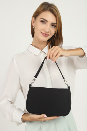 Black U16 Daily Sport Canvas Fabric Baguette Women'S Hand And Shoulder Bag U:23 E:15 W:7