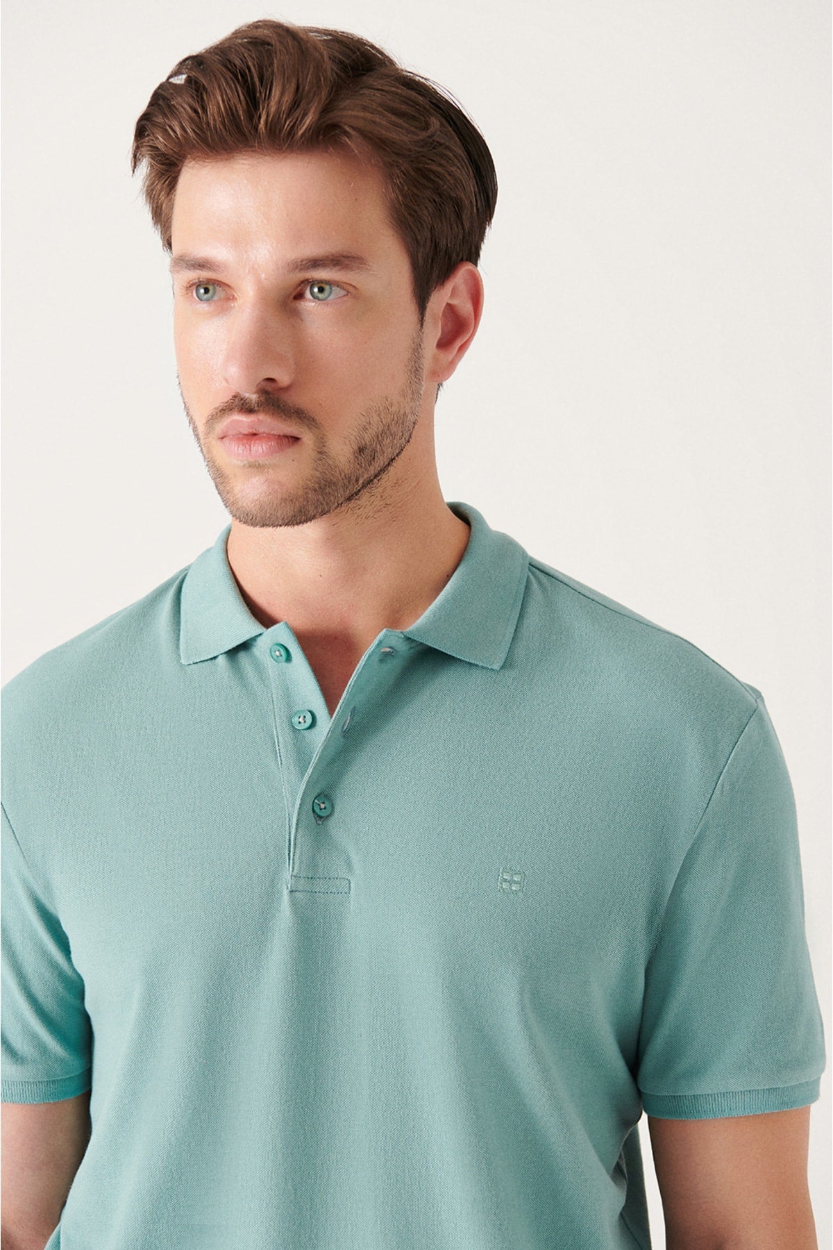 Men's Water Green 100% Cotton Breathable Standard Fit Normal Cut Polo Neck T-shirt E001004
