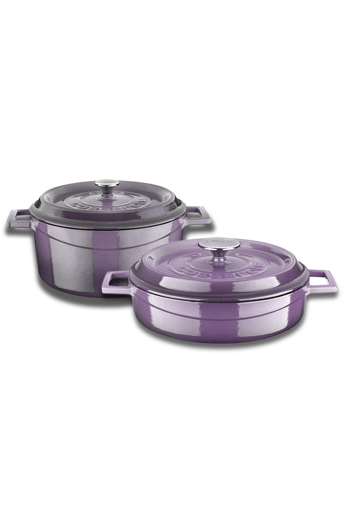 Cast Round Deep And Shallow 5 Piece Cookware Set Purple