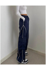 Y2k Unisex Navy Blue Fork Stripe Sweatpants - Swordslife
