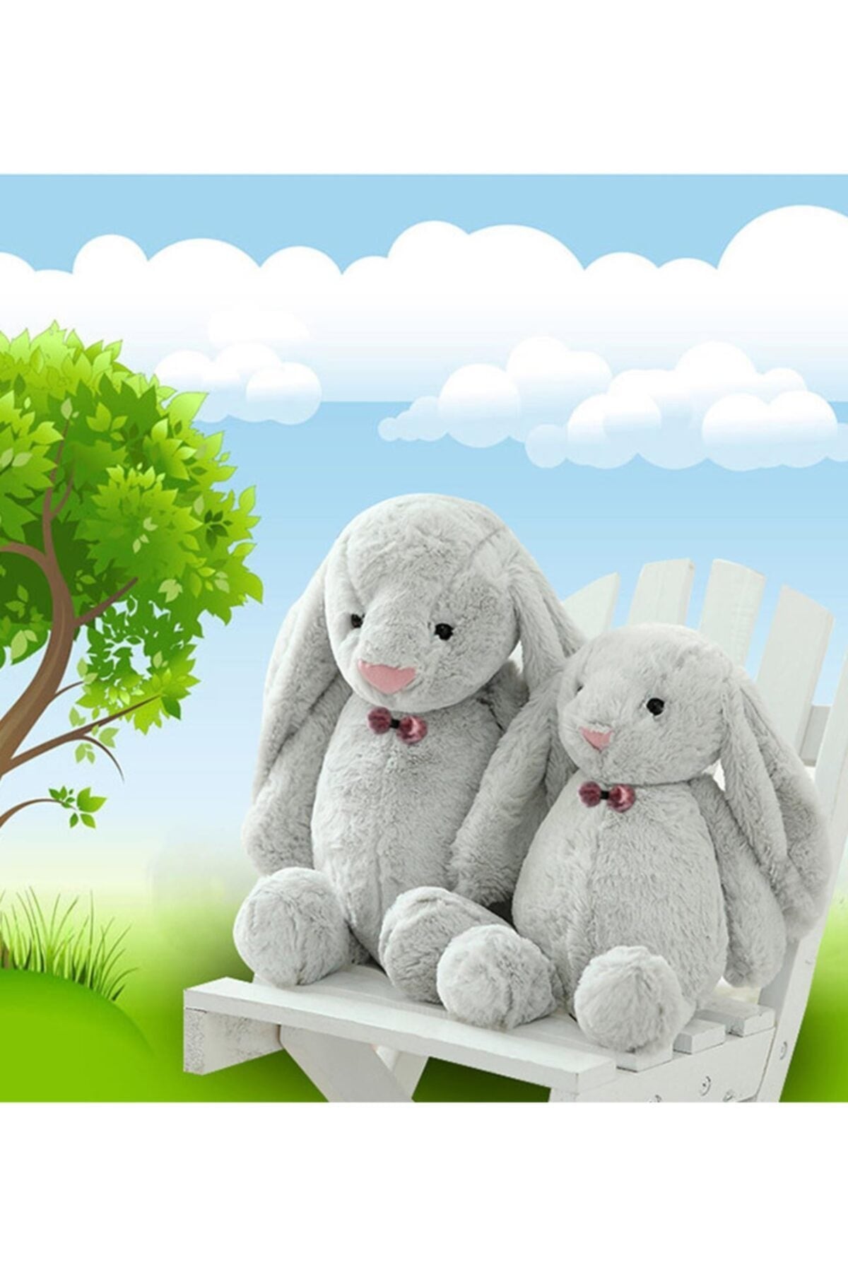 Sleeping Friend Long Ear Bunny Plush Rabbit With Bow Tie 65 Cm