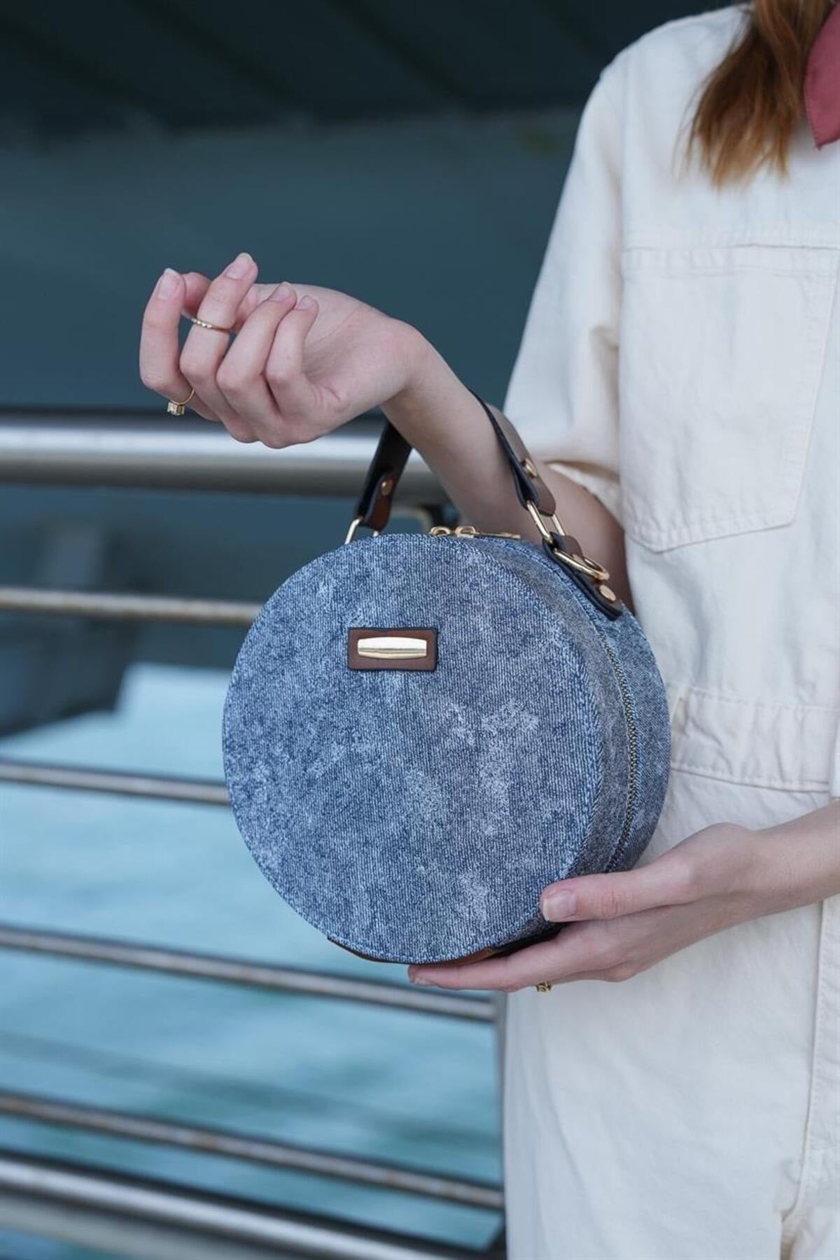 Blue Jeans Denim Women'S Round Shoulder Bag