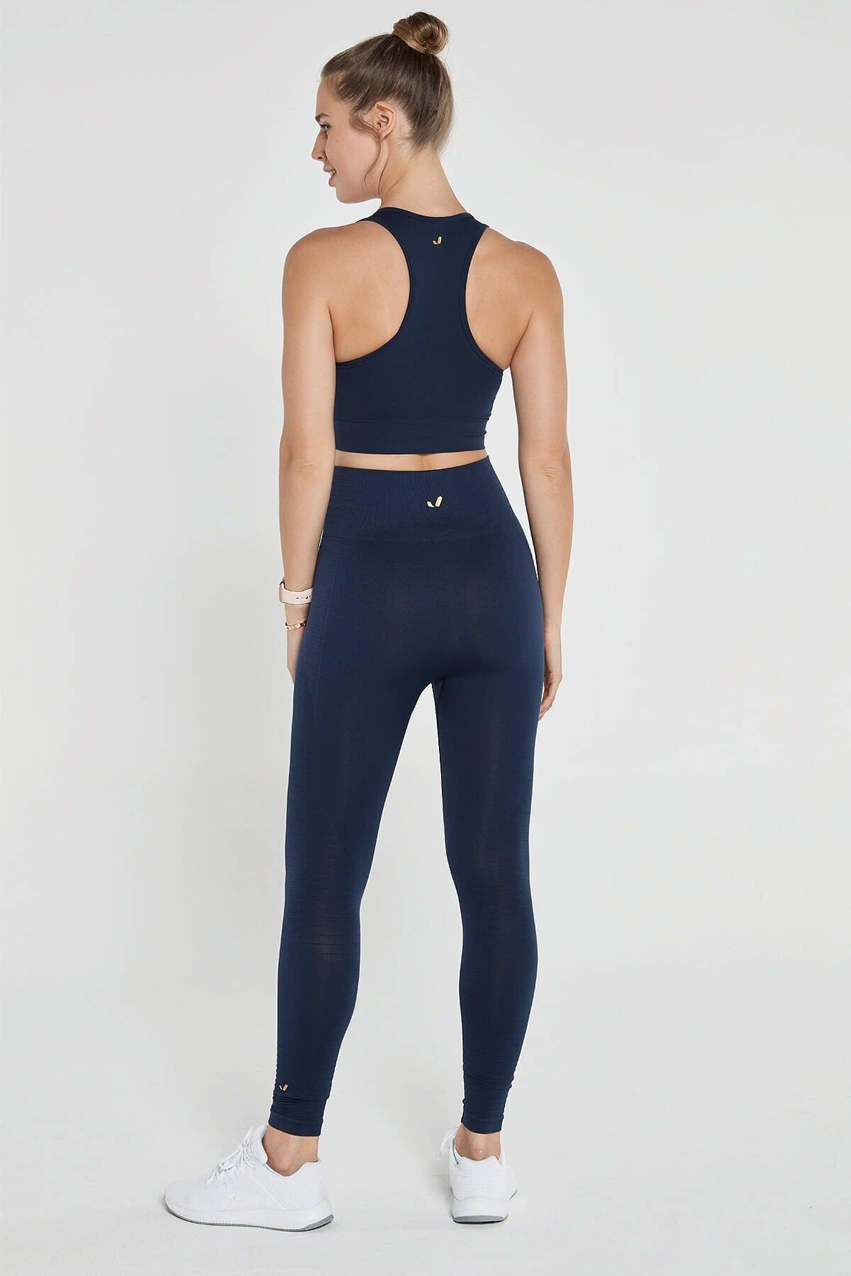 Gela High Waist, Flexible And Gathering Sports Leggings Navy Blue - Swordslife