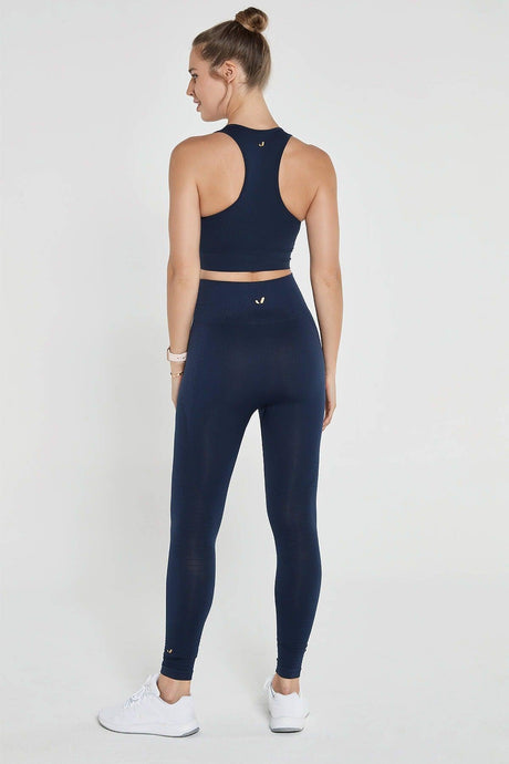 Gela High Waist, Flexible And Gathering Sports Leggings Navy Blue - Swordslife