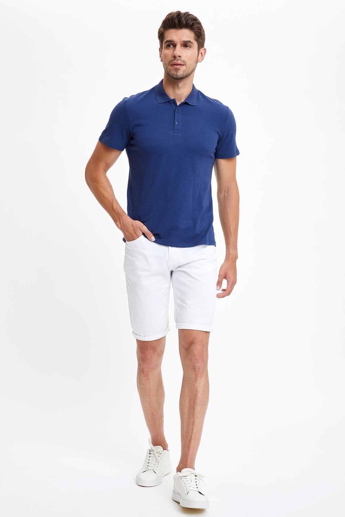 Slim Fit Polo Neck Basic Short Sleeve T-Shirt