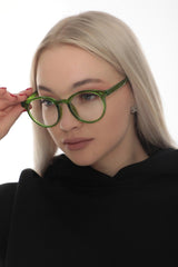 Round Glossy Green Clear Glasses - Swordslife