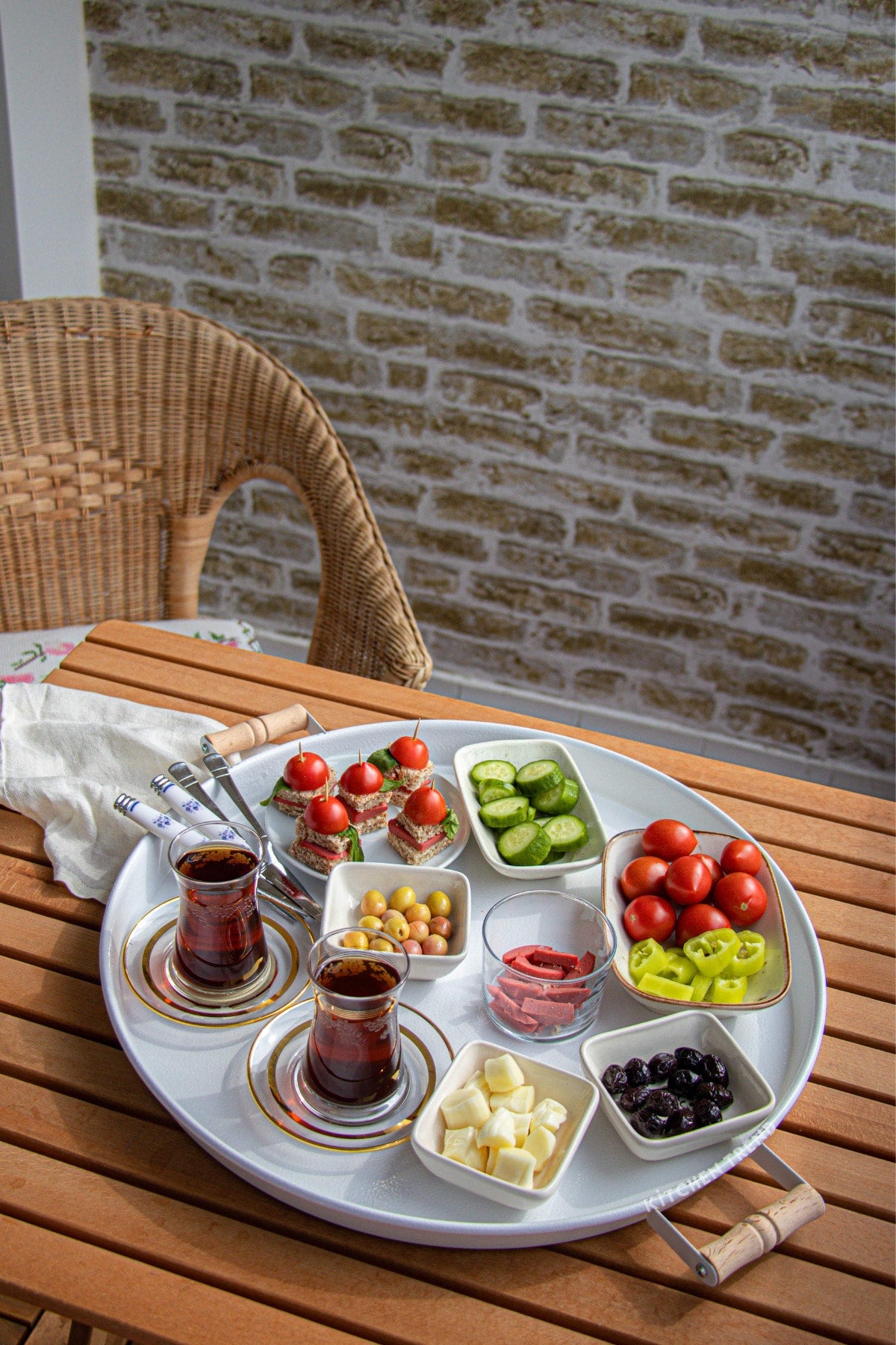 3 Piece White (45, 37, 30 Cm) Metal Tray With Wooden Handle Tea Tray Presentation Tray Set