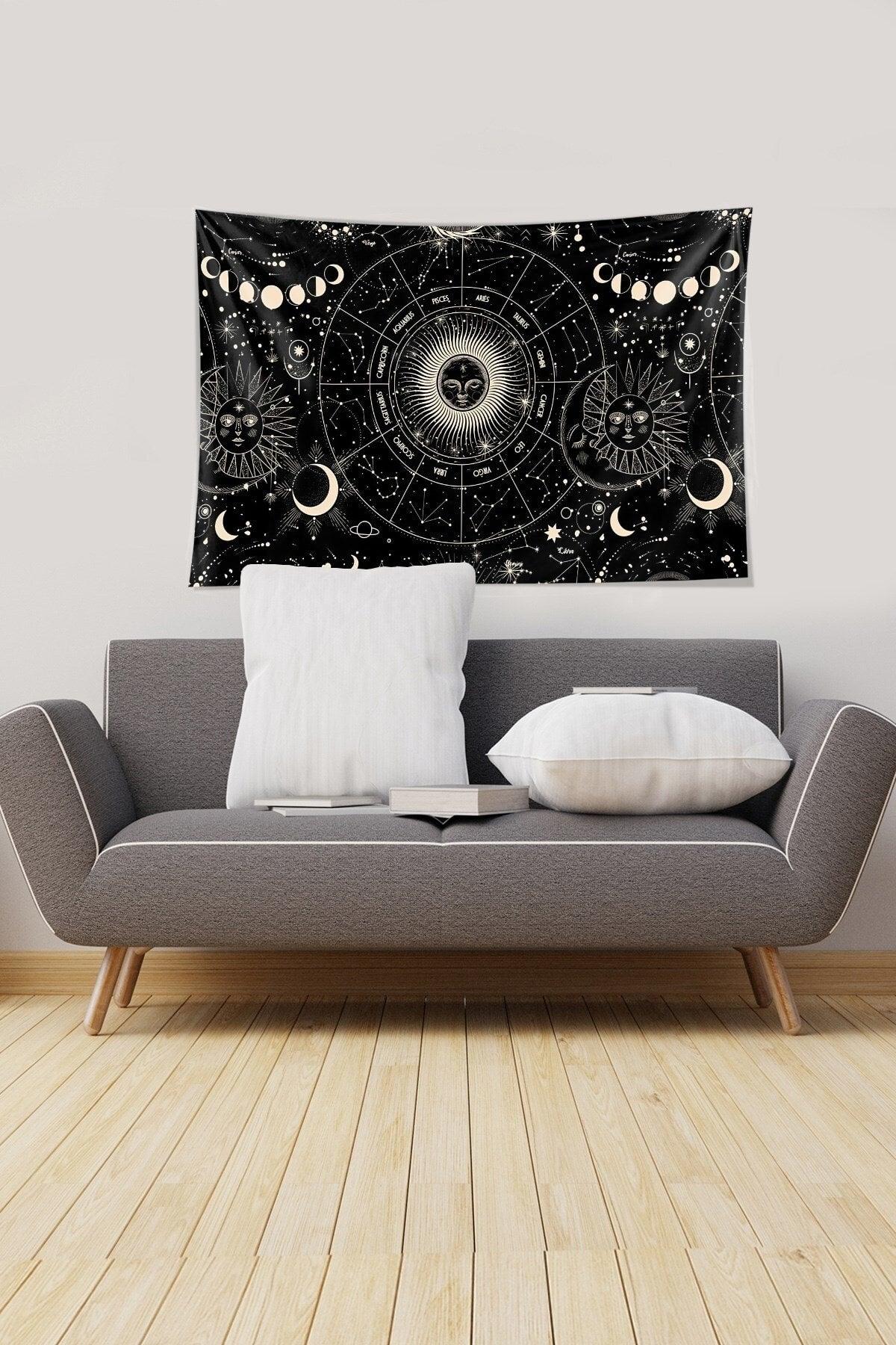 Black Star Map Patterned Stain Resistant Velvet Fabric Wall Covering Tapestry Tapestry - Swordslife