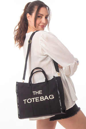 Women'S Black Striped Tote Bag Long Strap Bag And Shoulder Bag