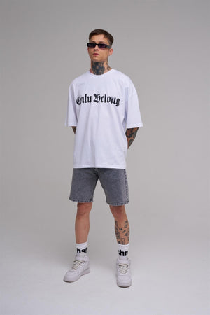 Unisex Große Größe Only Belong Bedrucktes Baumwoll-T-Shirt Weiß