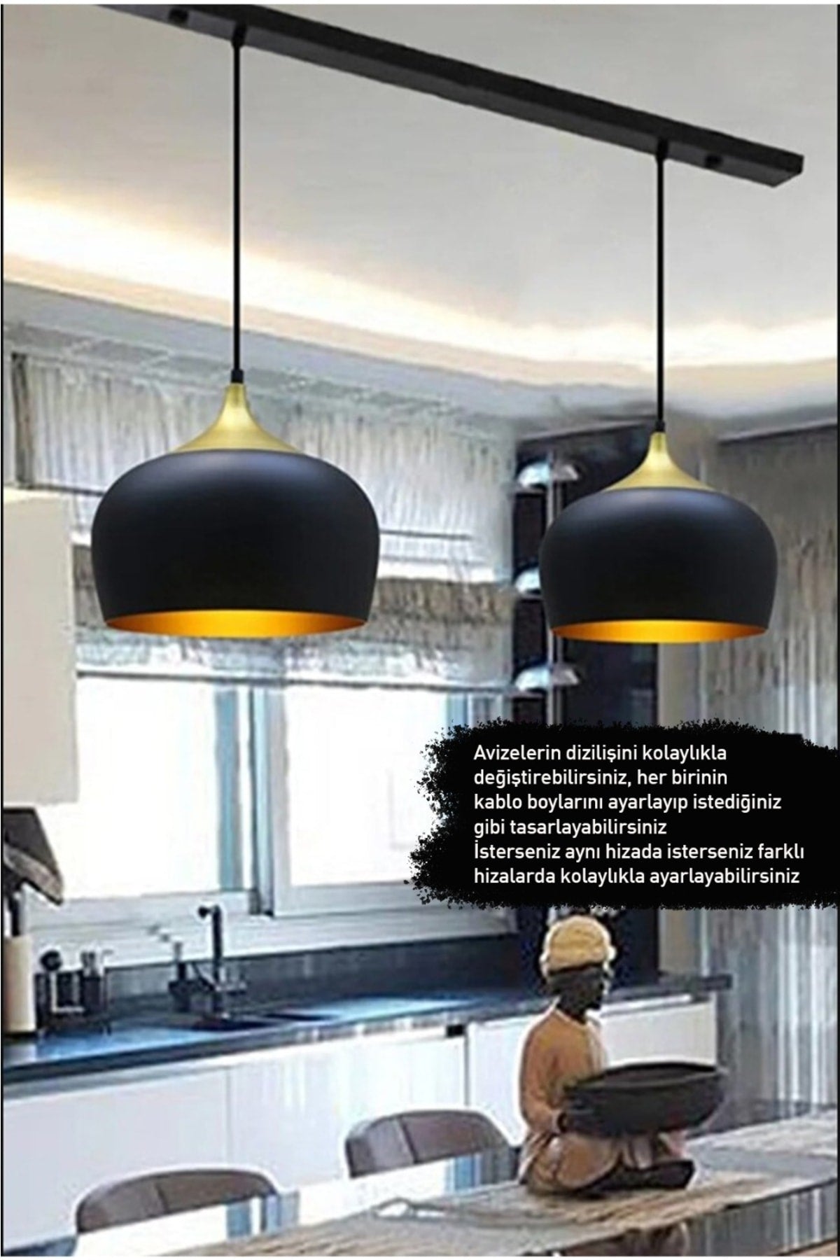 Double Wide Circle Black Pendant Lamp For Dining Table Living Room Kitchen Hall Hotel Showroom