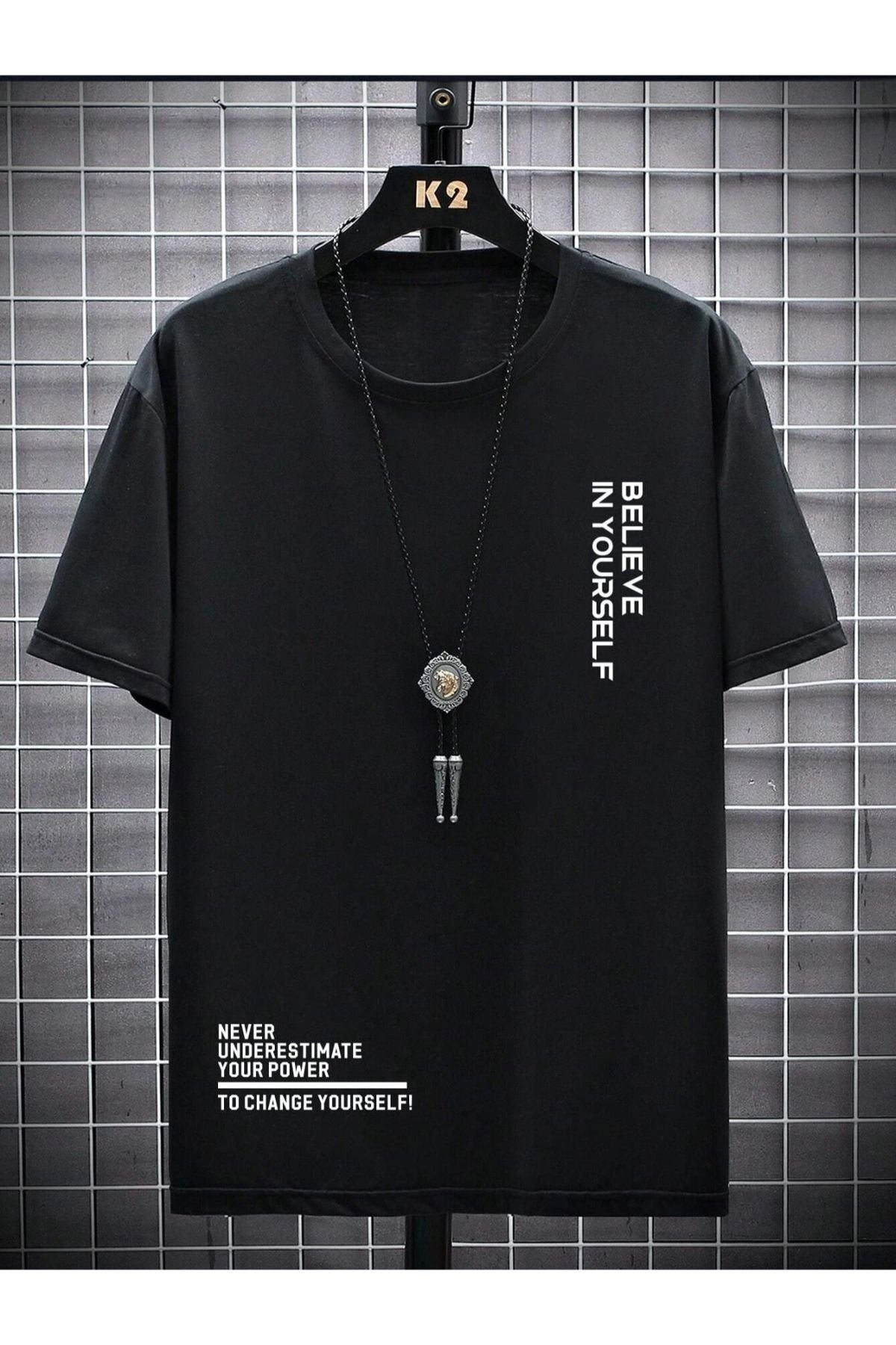 Men'S Black Believe Printed Oversize T-Shirt