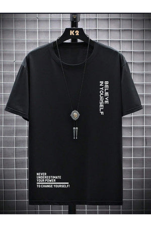 Men'S Black Believe Printed Oversize T-Shirt