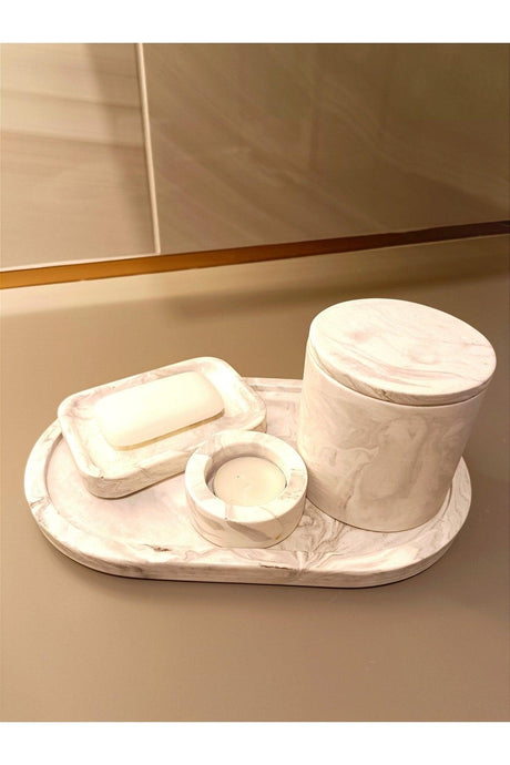 Marble Series Marble Look Bathroom Set Tray Soap Dispenser Toothbrush - Swordslife