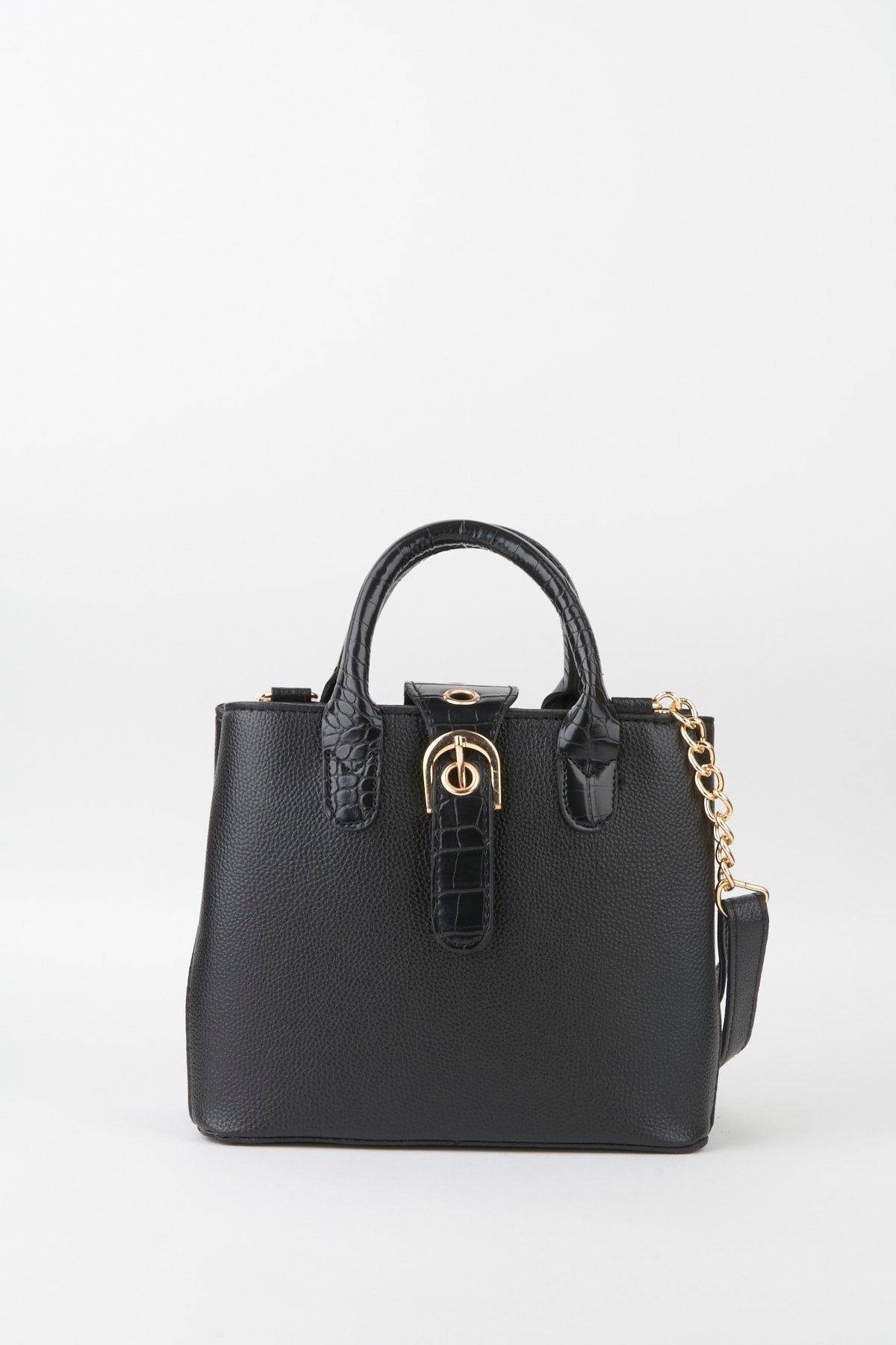 Women'S Black Faux Leather Shoulder And Hand Strap Snaps Zipper Closure Hand And Shoulder Bag