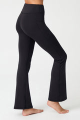 Women's Black High Waist Slimmer Double Pocket Spanish Leg Leggings Bootcut - Swordslife