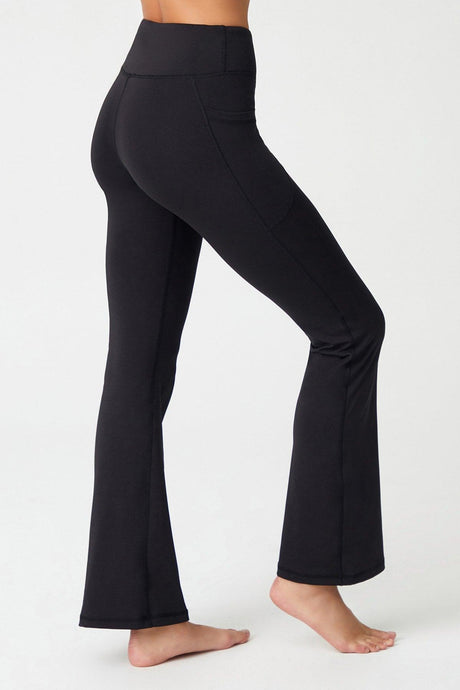 Women's Black High Waist Slimmer Double Pocket Spanish Leg Leggings Bootcut - Swordslife