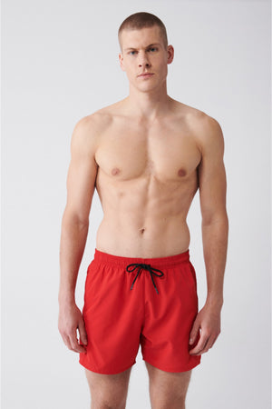 Men'S Red Quick Dry Standard Size Straight Swimwear Marine Shorts E003801