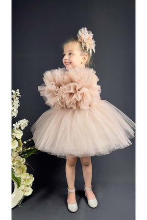 Chiffon Robe Pompom Ärmel Pailletten Mädchen Flauschigen Rock Tüll Abendkleid Pulver