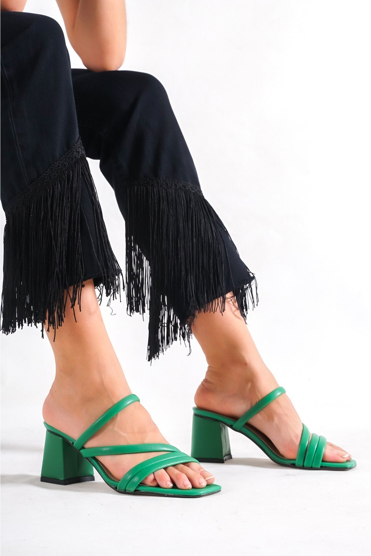 Women's Green Heeled Slippers Sandals Ba20888