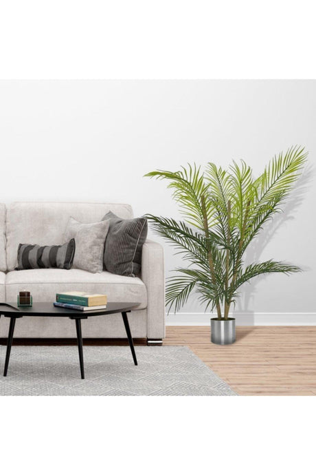 Artificial Flower Areca Tree Palm Tree Bamboo Stem Silver Potted Indoor Flower 18 Leaf 85 Cm - Swordslife