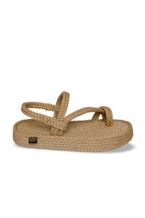 Hawaii Women's Platform Rope & Rope Sandals - Beige - Swordslife