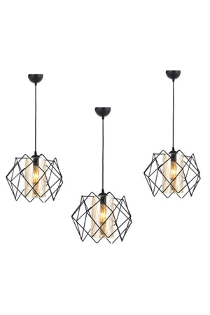 Black Design Yellow Mica Glass Multi Square Living Room Kitchen Bathroom Bedroom Children'S Room Entrance Chandelier 3 Pieces