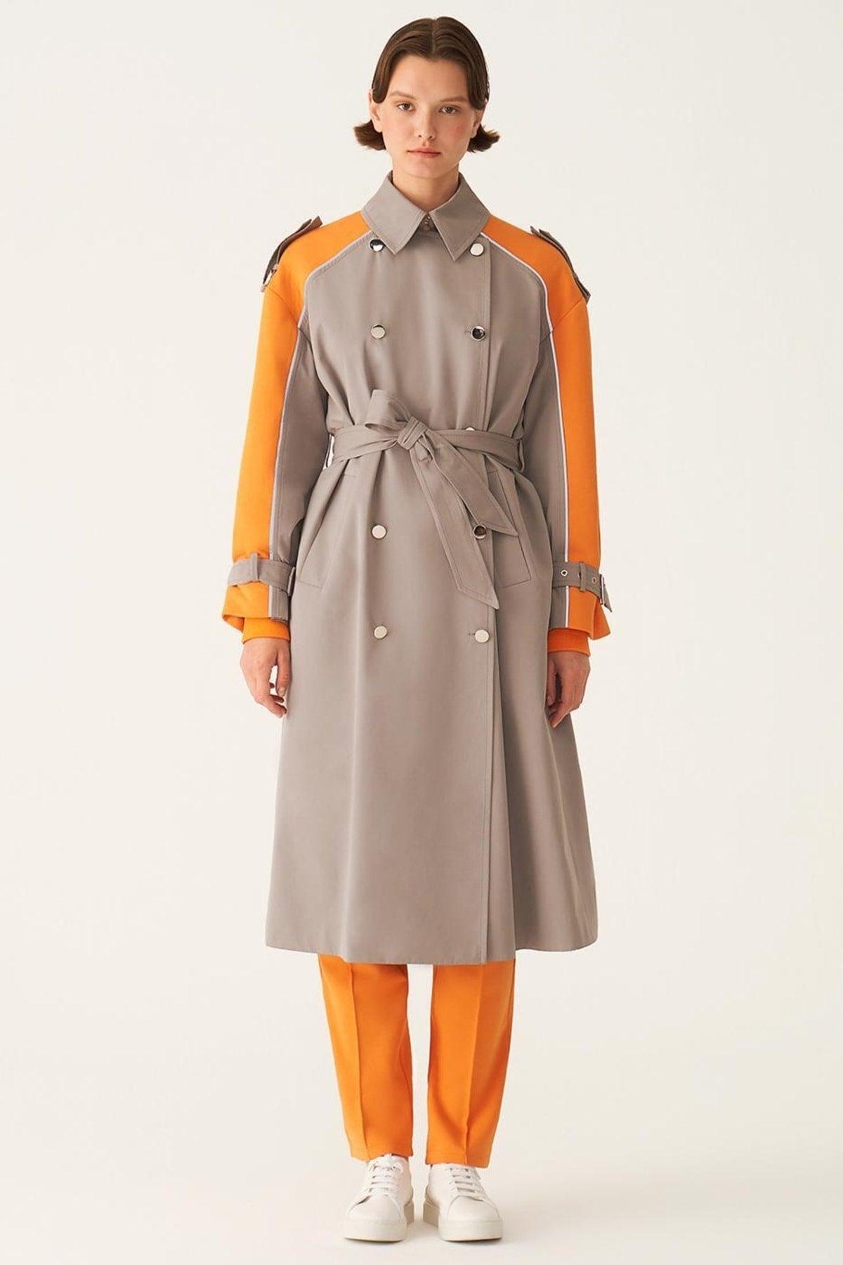 Gelder Cotton Blend Color Block Gray Trench Coat - Swordslife