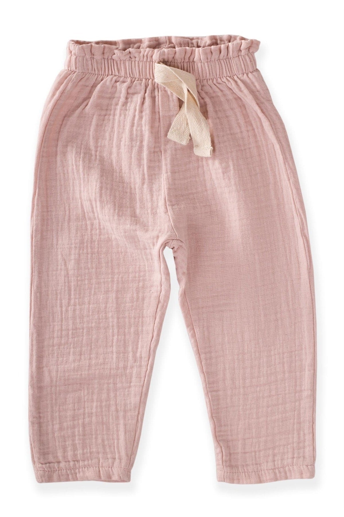 Organic Ruffle Waist Wide Cut Muslin Trousers Ages 1-8 Powder Pink