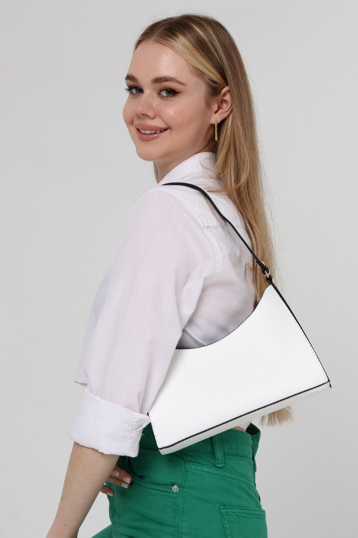 Weiße Baguette Baguette Hand- und Schultertasche Gc009001