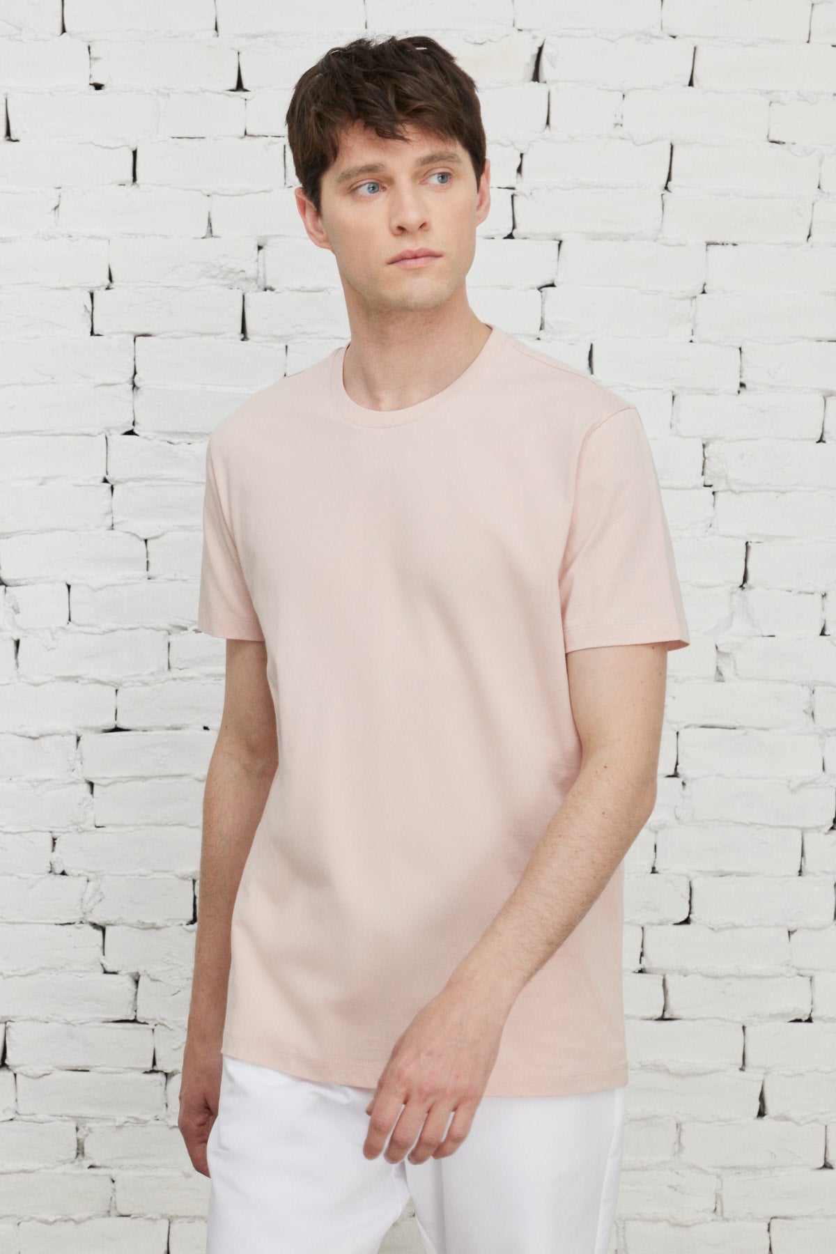 Men's Dried Rose 100% Cotton Slim Fit Slim Fit Crew Neck Short Sleeved T-Shirt