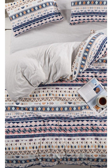 Ethnic Double Sided Blue Pink Double Sheet Cotton Duvet Cover Set - Swordslife