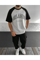 Plus Size Orlando Florida Printed Black Oversize T-shirt