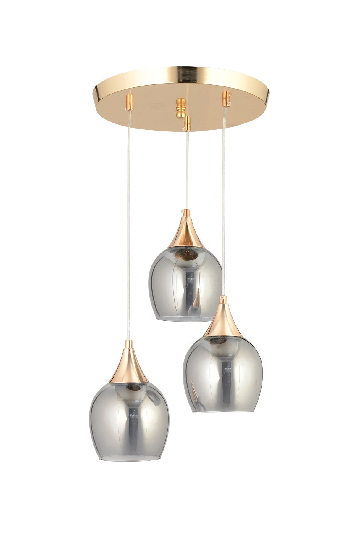 Sante 3-Piece Gold Smoked Glass Modern Pendant Lamp Chandelier Living Room Kitchen Room Hallway Chandelier