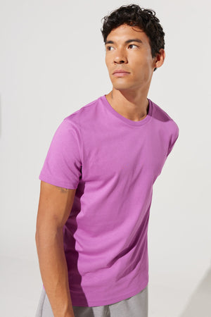 Men'S Purple Slim Fit Slim Fit 100% Cotton Crew Neck Short Sleeved T-Shirt