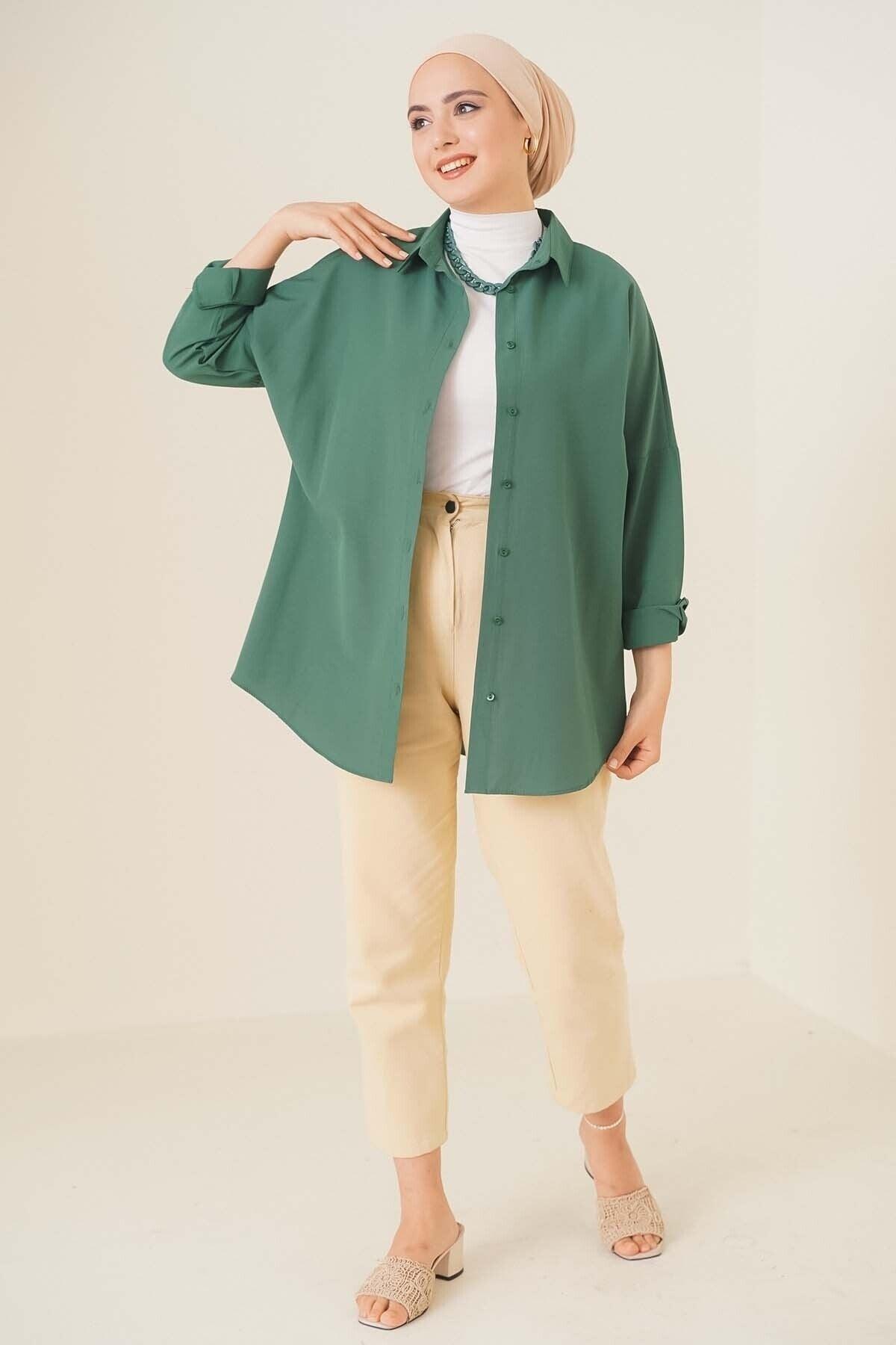 103901 Oversize Basic Hijab Shirt - Emerald Green - Swordslife