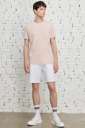 Herren-T-Shirt mit Rundhalsausschnitt und kurzen Ärmeln, 100 % Baumwolle, Slim Fit, Dried Rose