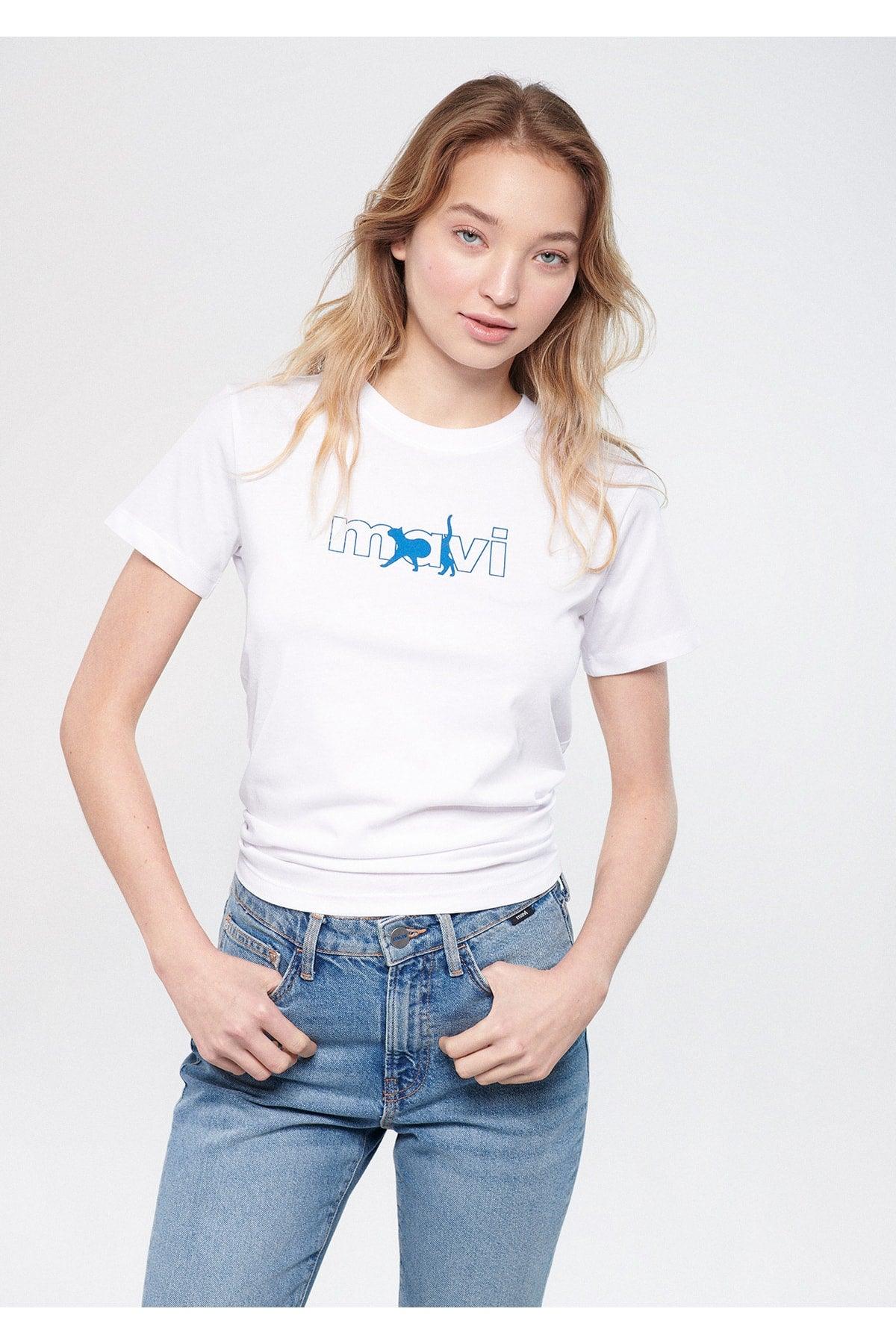 Cat Logo Printed White T-Shirt Regular Fit / Regular Fit 1611478-620 - Swordslife