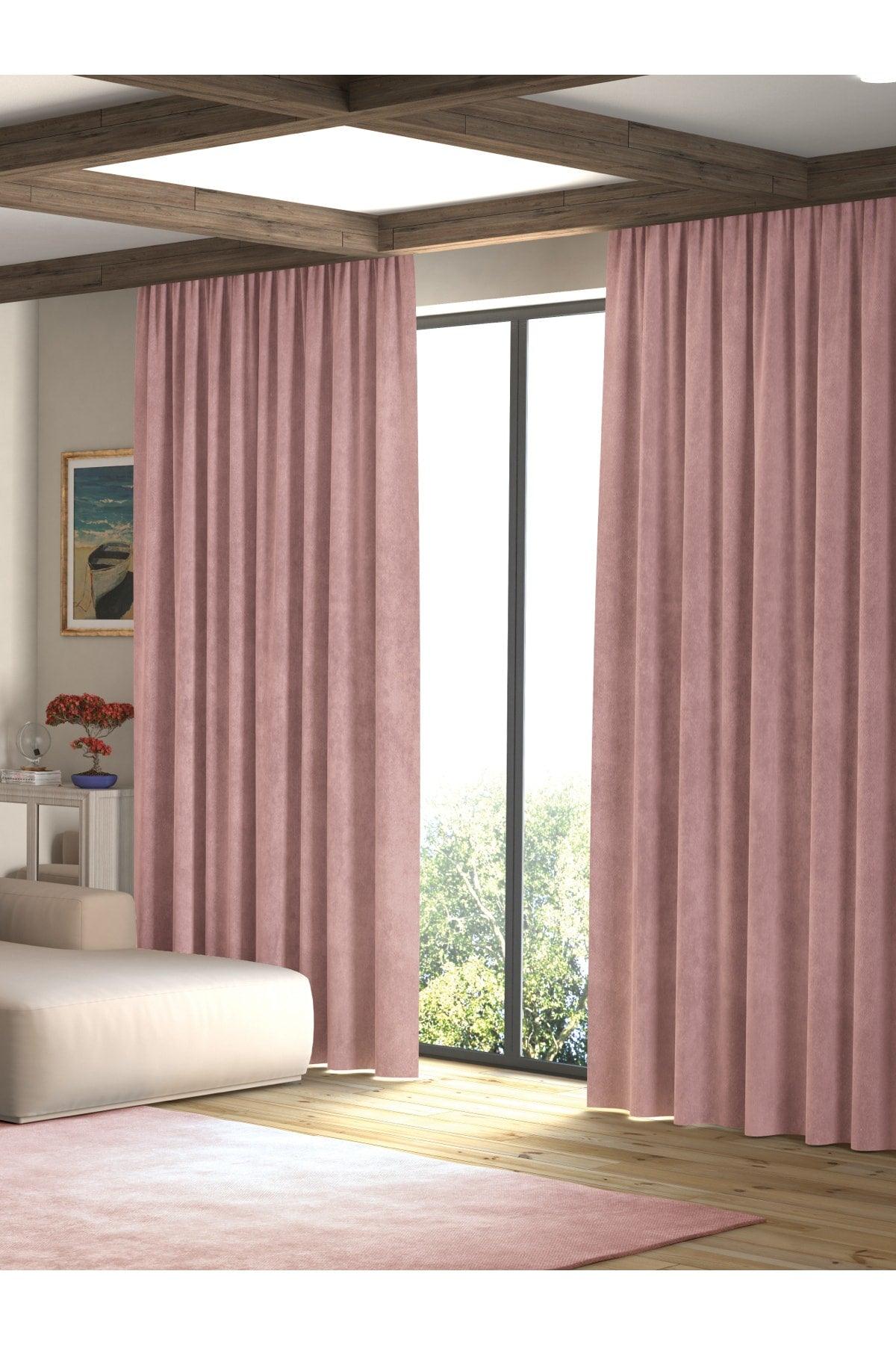 Velvet Textured Turkish Rose Color Island Backdrop Curtain Extrafor Pleated - Swordslife