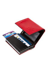 Unisex Leather Aluminum Mechanism Sliding Card Holder Wallet With Paper Money Compartment (7,5X10CM)