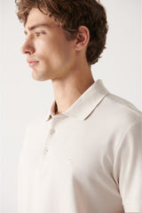 Men's Beige 100% Cotton Breathable Standard Fit Normal Cut Polo Neck T-shirt E001004
