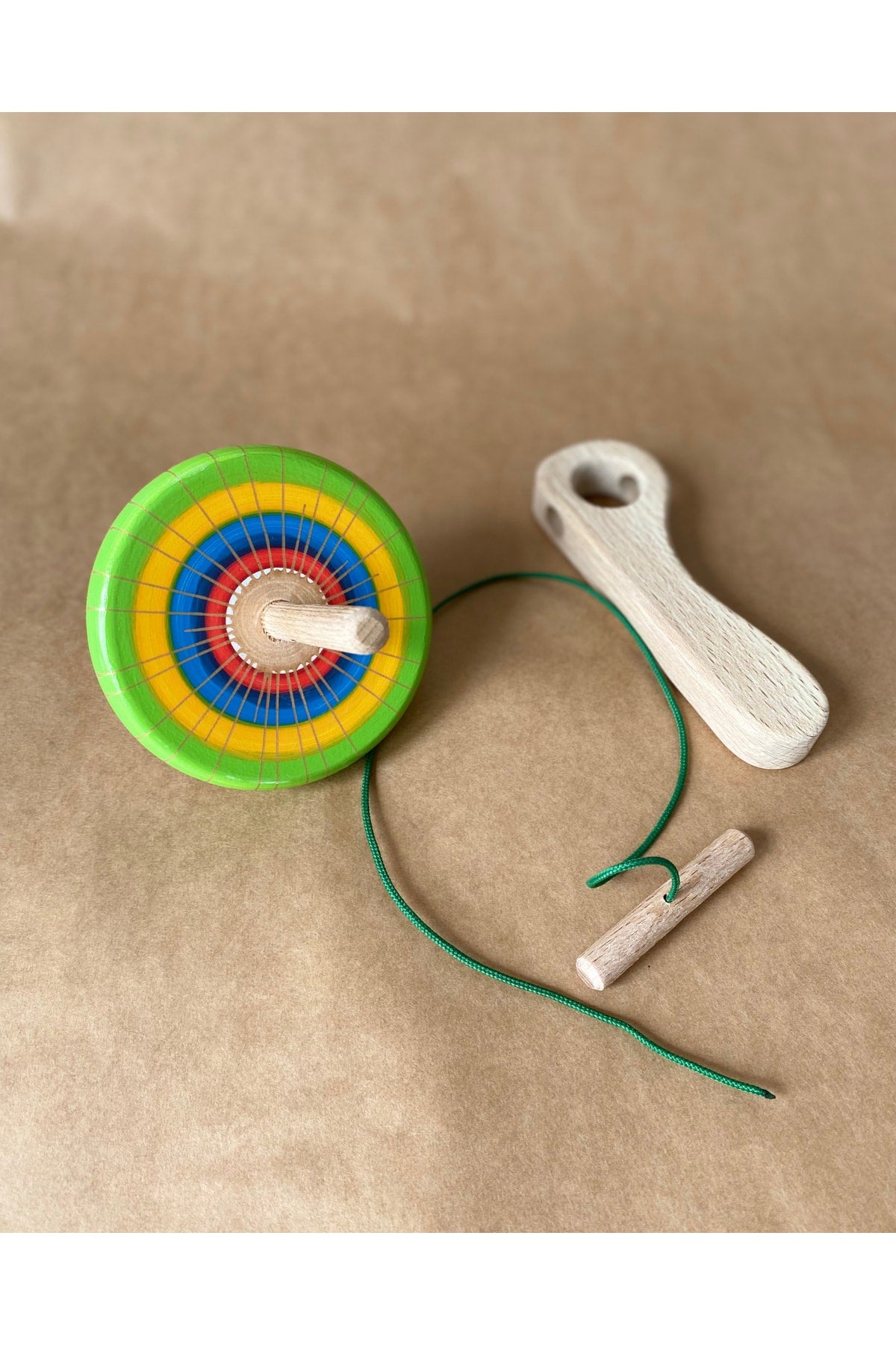 Wooden Pull Throw Spinning Top Colorful Patterned Drawstring Spinning Top Natural Wooden Toy