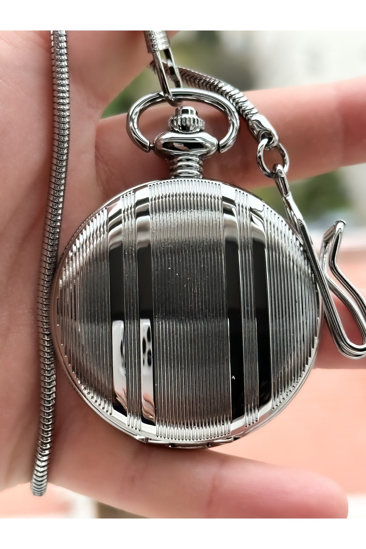 2 Years Warranty Retro Silver Numeral Pocket Watch + Rosary, Bracelet