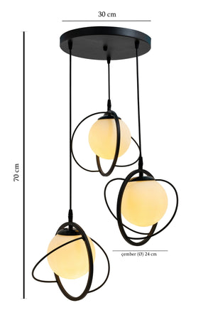 World 3-Piece Tray Glop Black Chandelier With White Color Glass. Living Room, Kitchen, Teenager, Room, Bedroom, Store