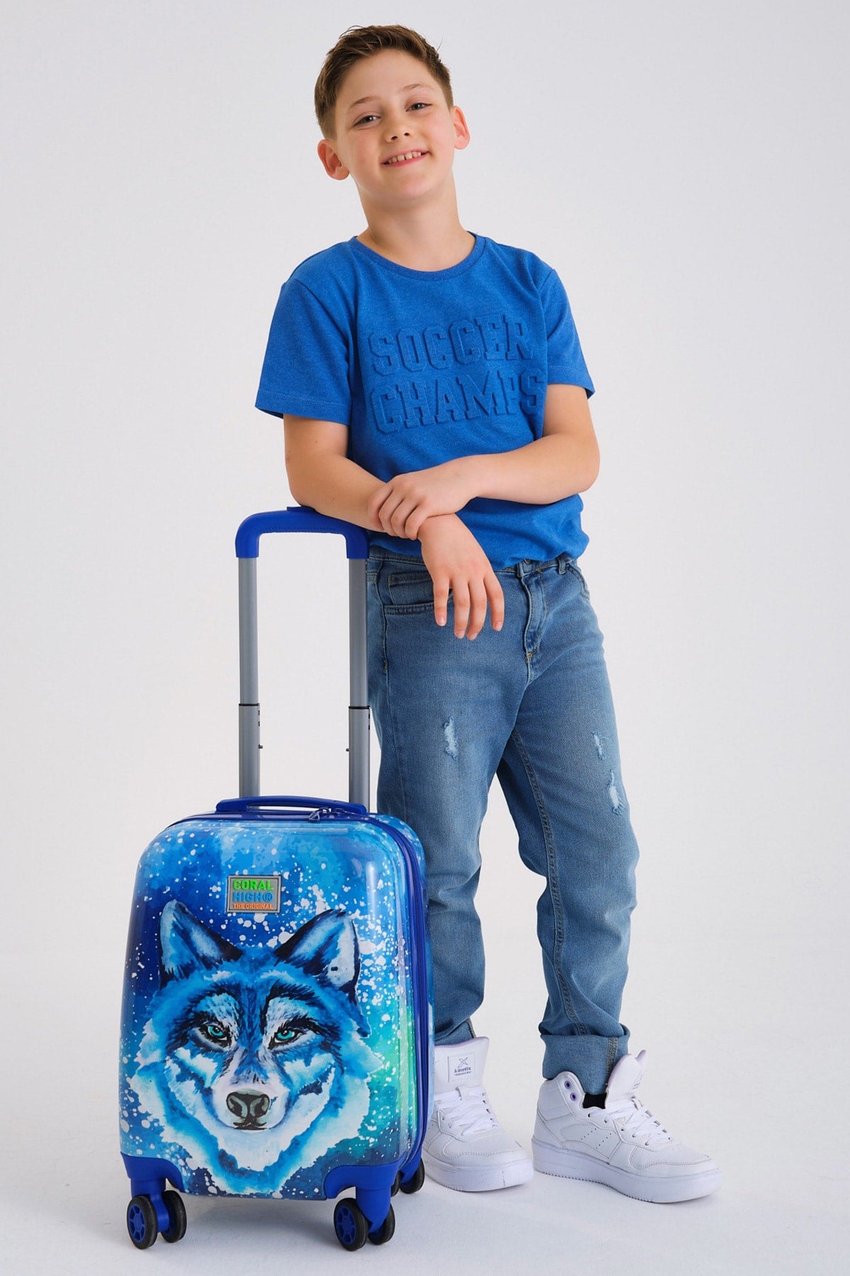Kinderkoffer mit Wolfsmuster, Marineblau, 16734