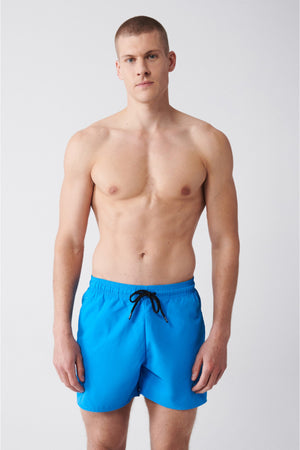 Men'S Blue Quick Dry Standard Size Straight Swimwear Marine Shorts E003801
