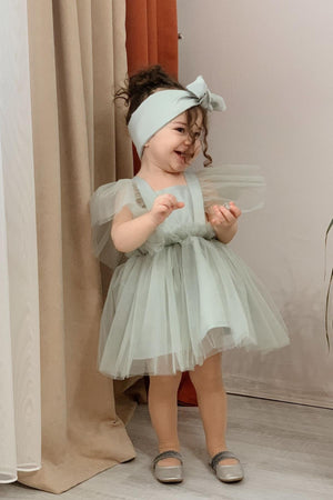Water Green Girls' Satin Evening Dress Girls' Birthday Party Celebration Dress